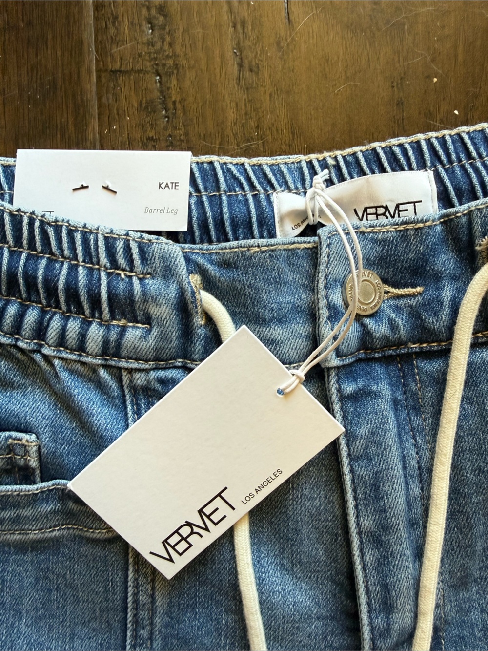 Vervet - Light Wash Drawstring Denim Barrel Leg - Picture 3 of 3